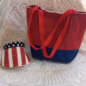Patriotic Red, White, and Blue Tote Bag & Visor Bundle